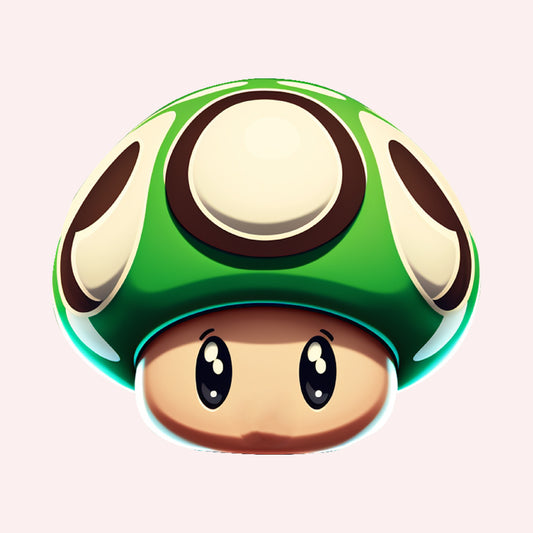 Dessin Super Marion à ajouter à la pochette, représentant une tête avec un chapeau champignon. Illustration colorée de l'univers de Super Mario sur une pochette tendance