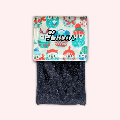 Pochette aimantée Hiboux Menthe Hiver