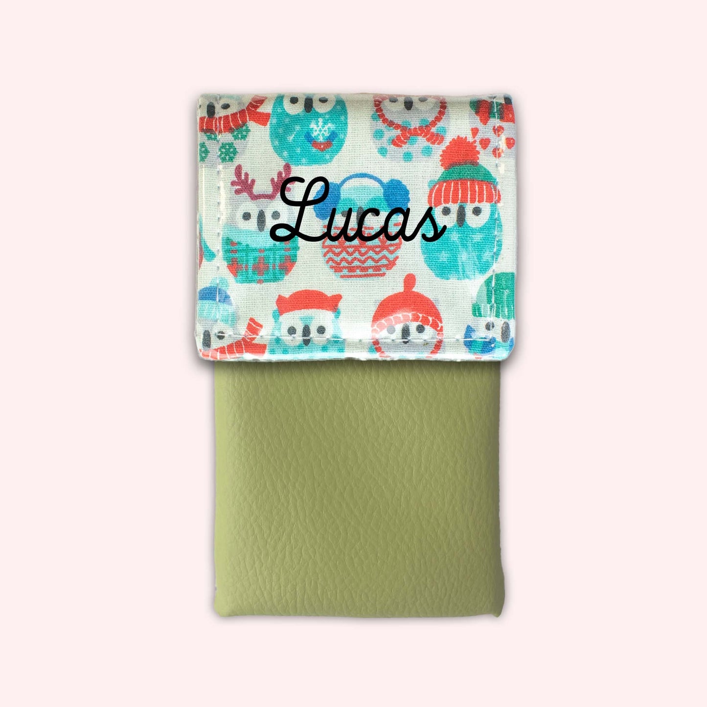 Pochette aimantée Hiboux Menthe Hiver