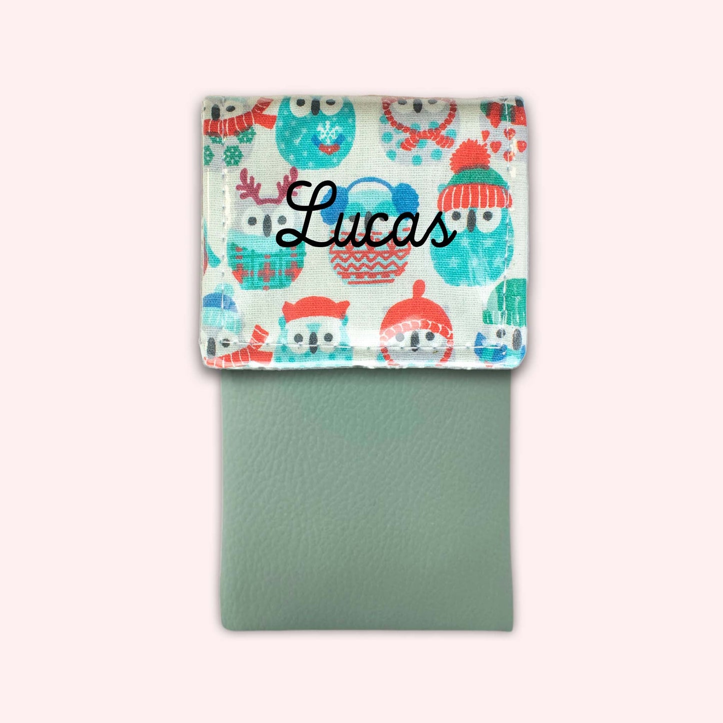 Pochette aimantée Hiboux Menthe Hiver