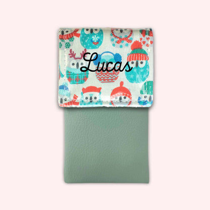 Pochette aimantée Hiboux Menthe Hiver