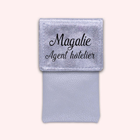 Two-tone pouch with silver glitter flap