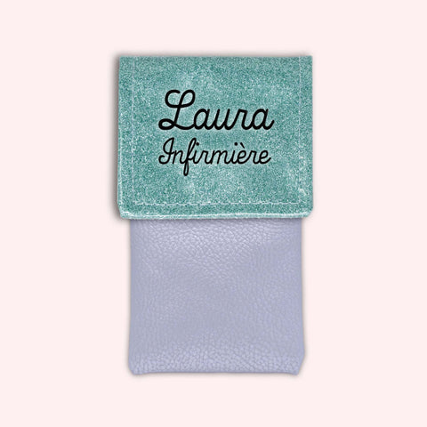 Two-tone pouch with sky blue glitter flap