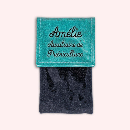 Pochette bicolore rabat Bleu tropique paillette