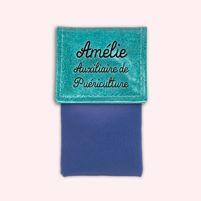 Pochette bicolore rabat Bleu tropique paillette