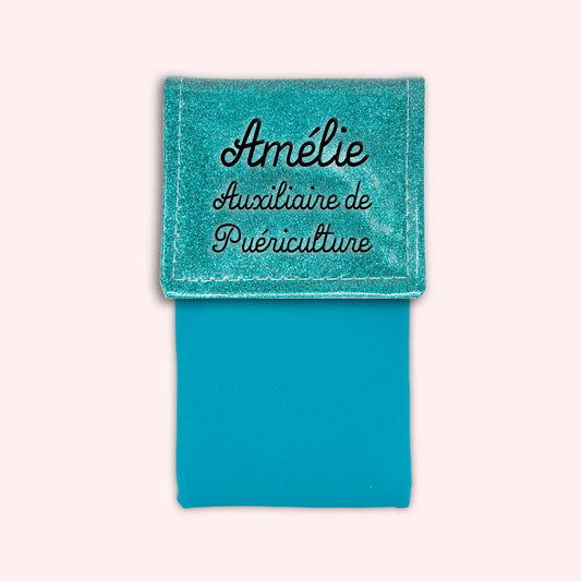 Two-tone pouch with tropical blue glitter flap