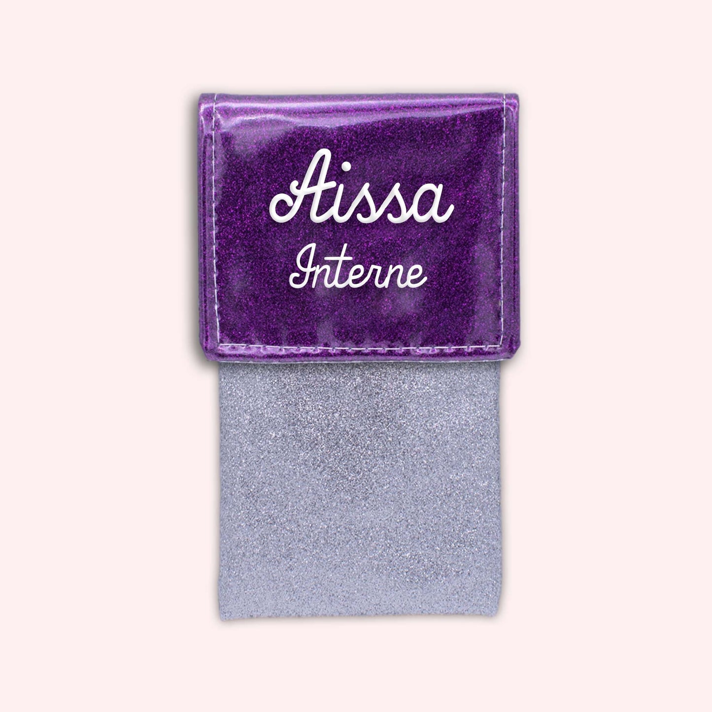 Two-tone pouch with purple glitter flap