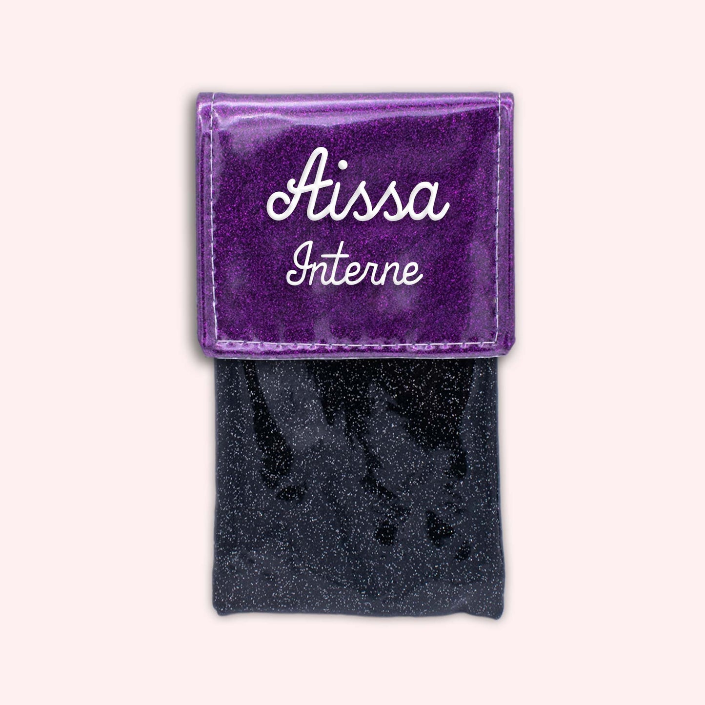 Two-tone pouch with purple glitter flap