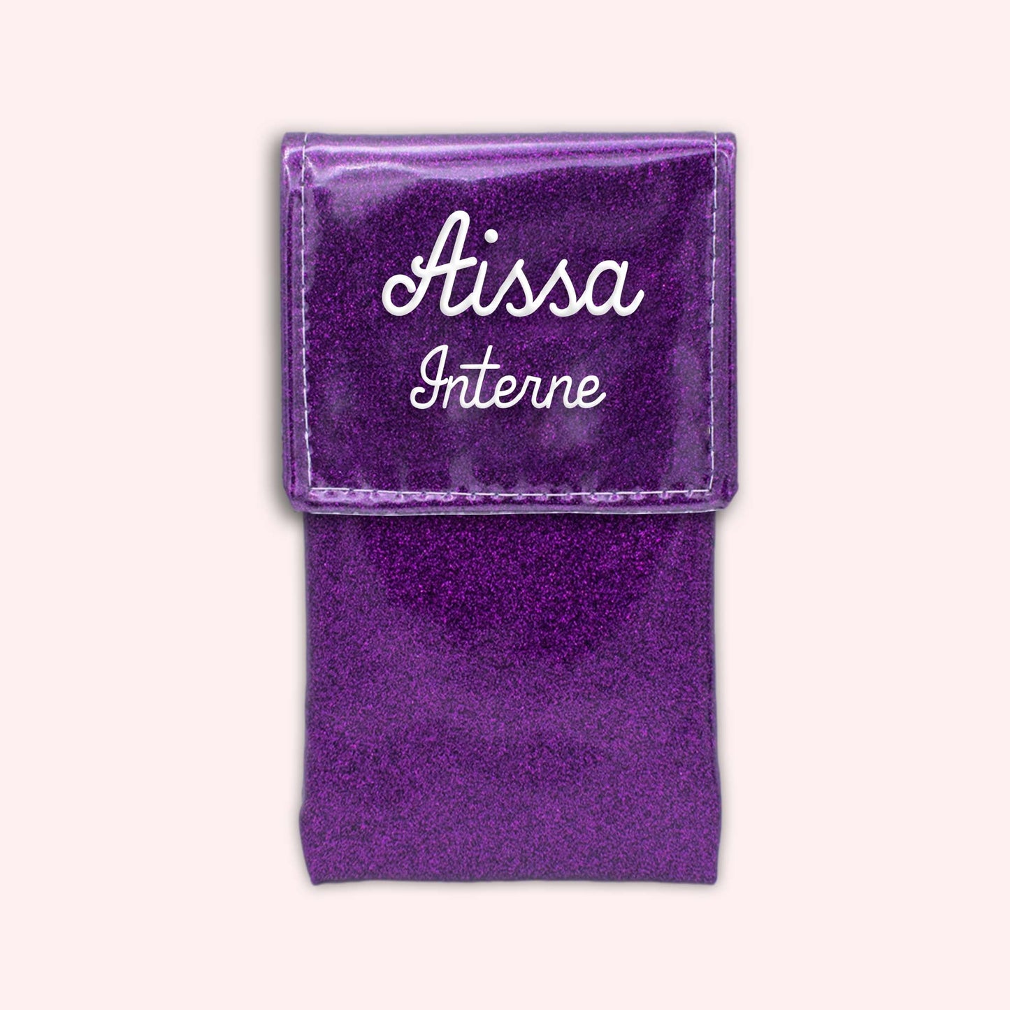 Two-tone pouch with purple glitter flap