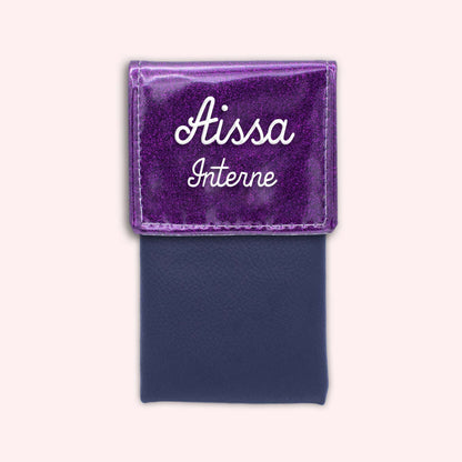 Two-tone pouch with purple glitter flap