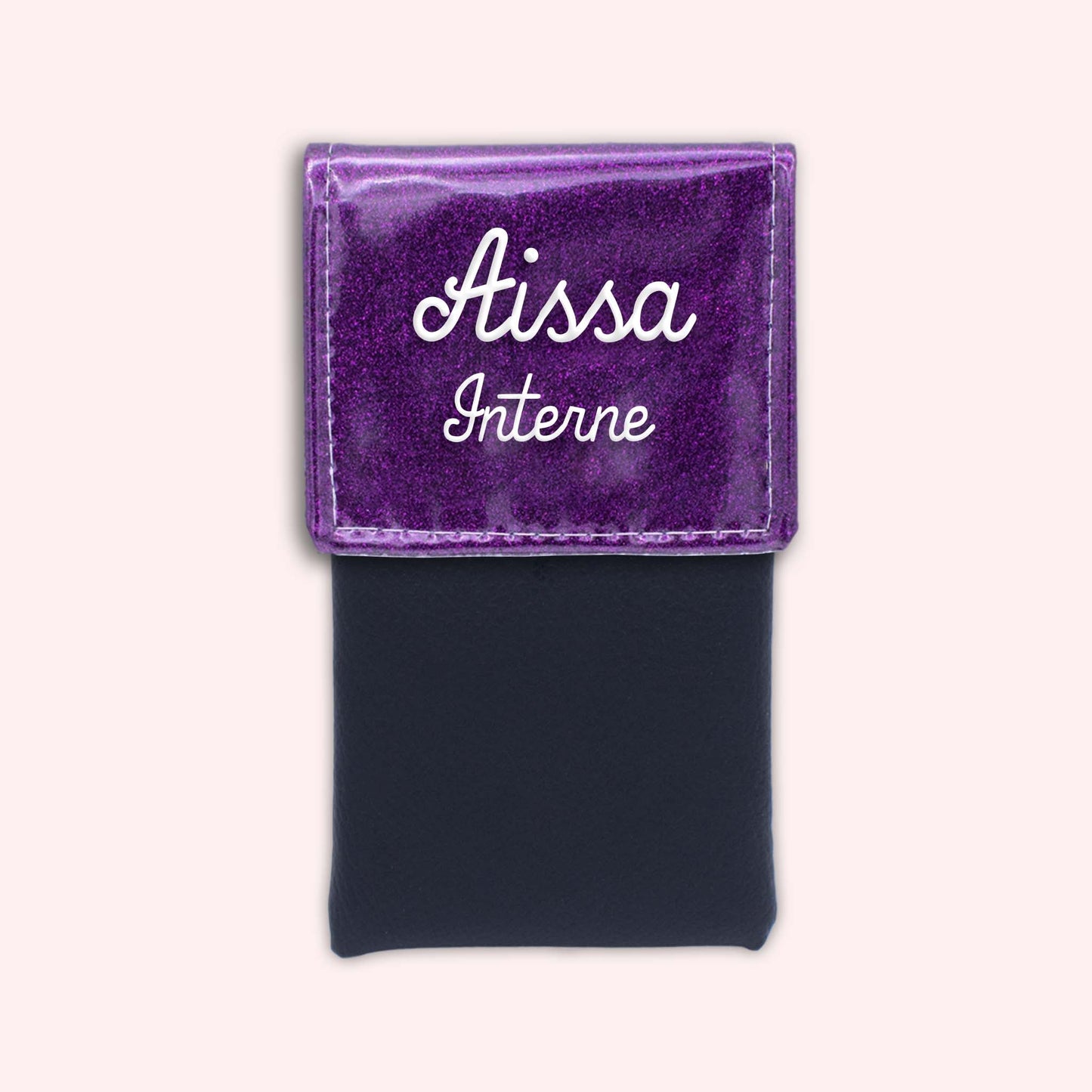 Two-tone pouch with purple glitter flap