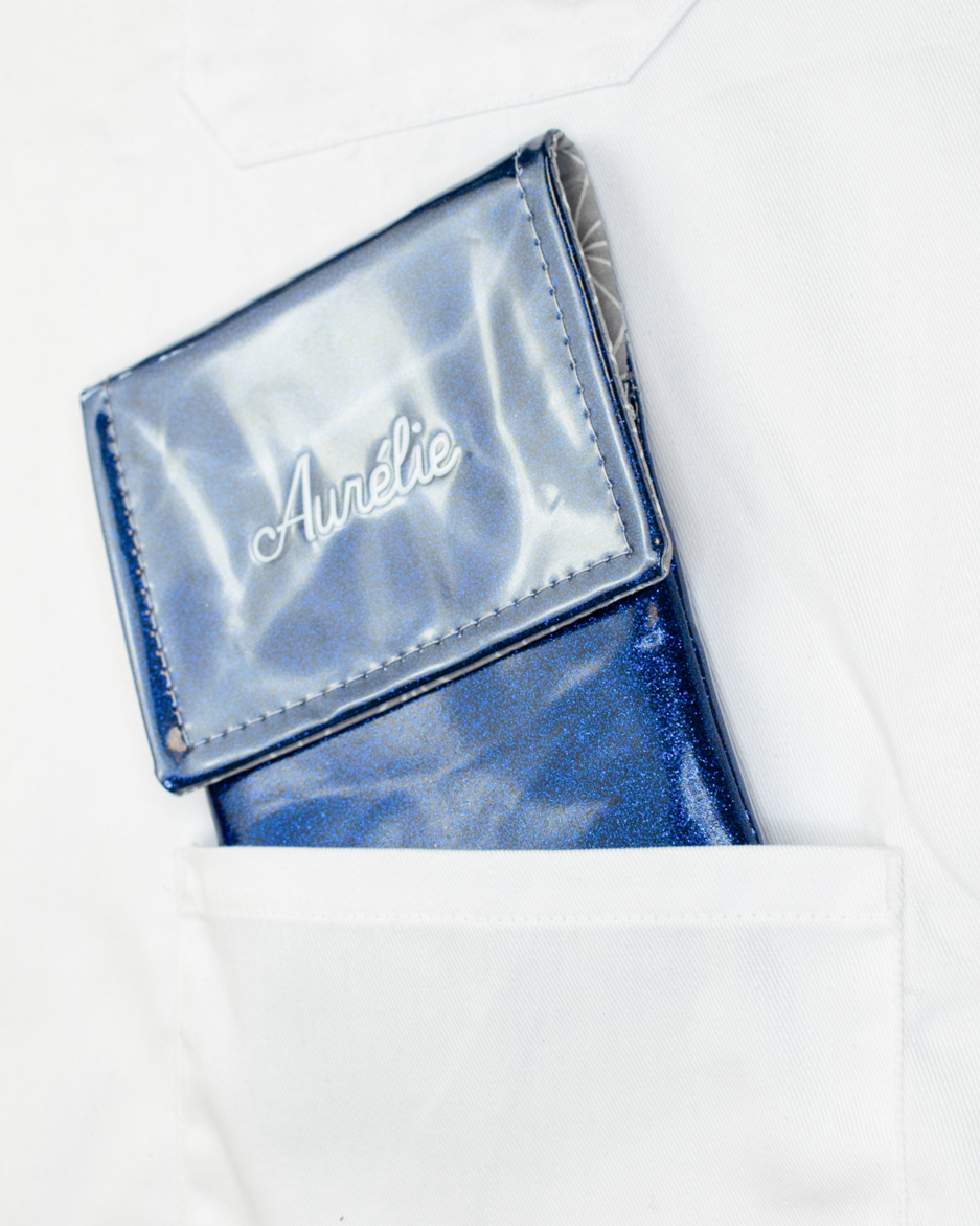 Pochette bicolore rabat Bleu nuit paillette