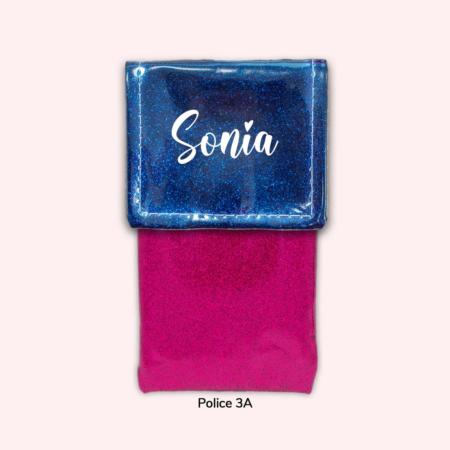 Two-tone pouch with midnight blue flap, sequins