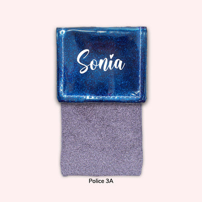 Two-tone pouch with midnight blue flap, sequins