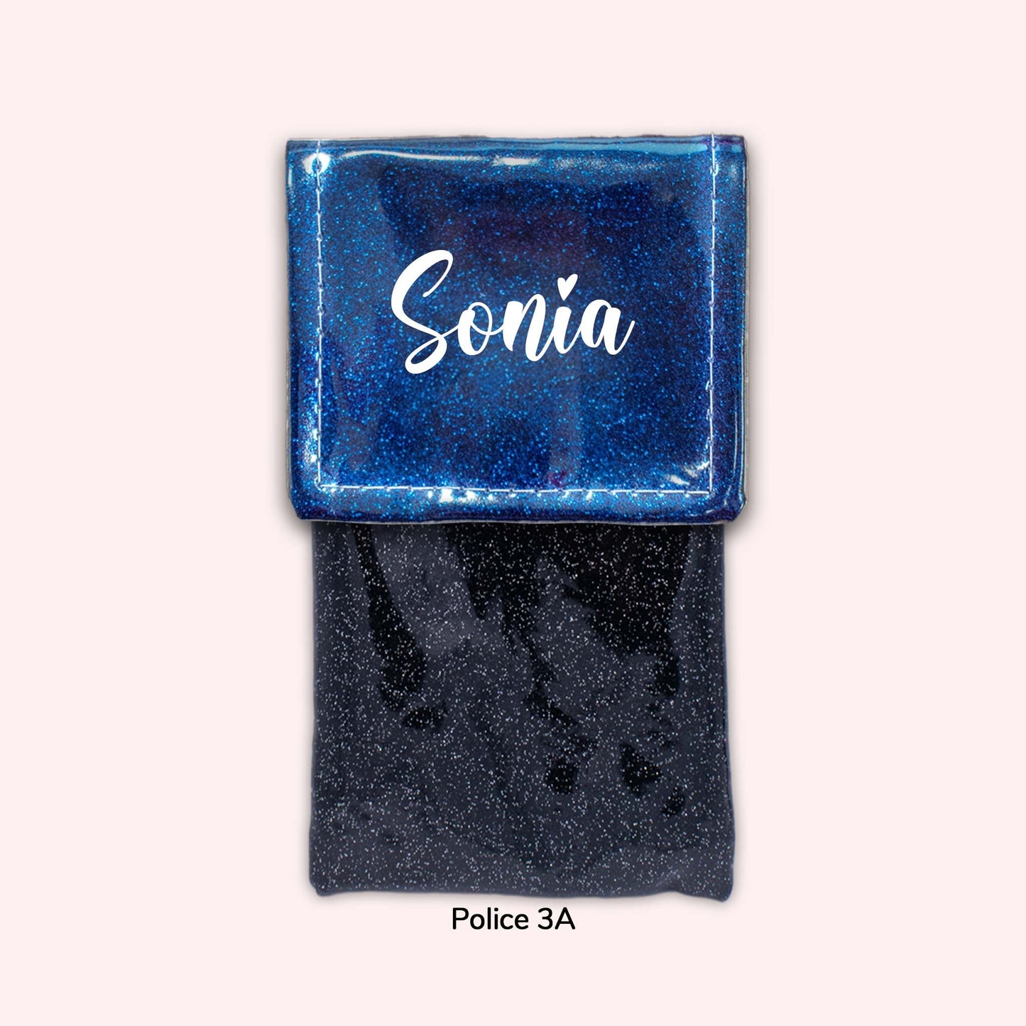 Two-tone pouch with midnight blue flap, sequins