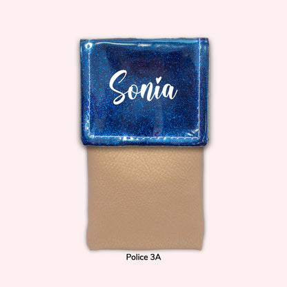 Two-tone pouch with midnight blue flap, sequins