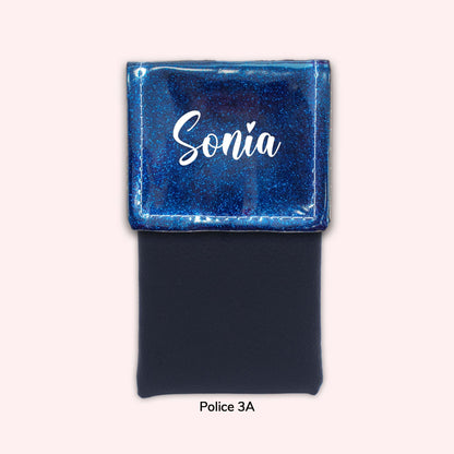 Two-tone pouch with midnight blue flap, sequins