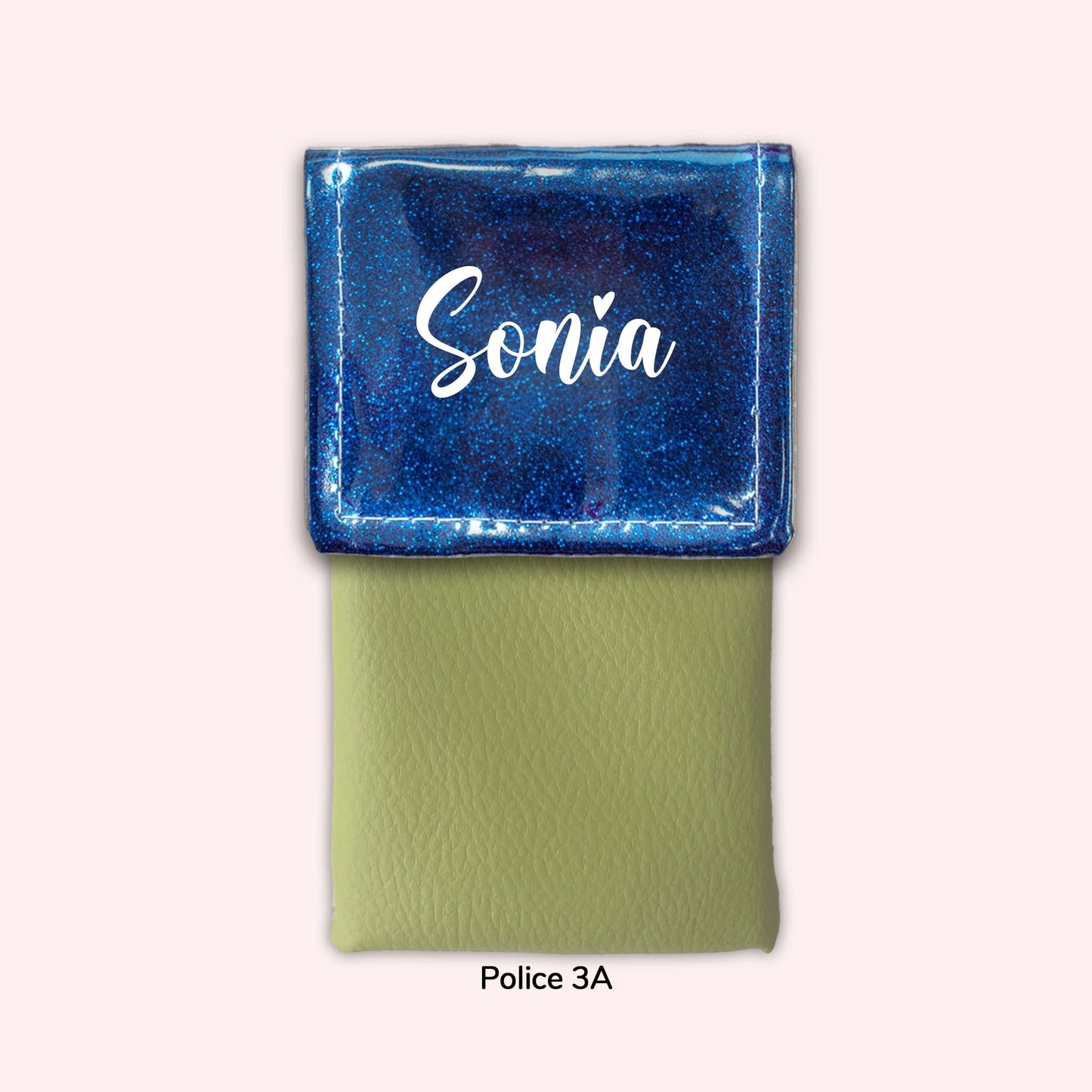 Two-tone pouch with midnight blue flap, sequins