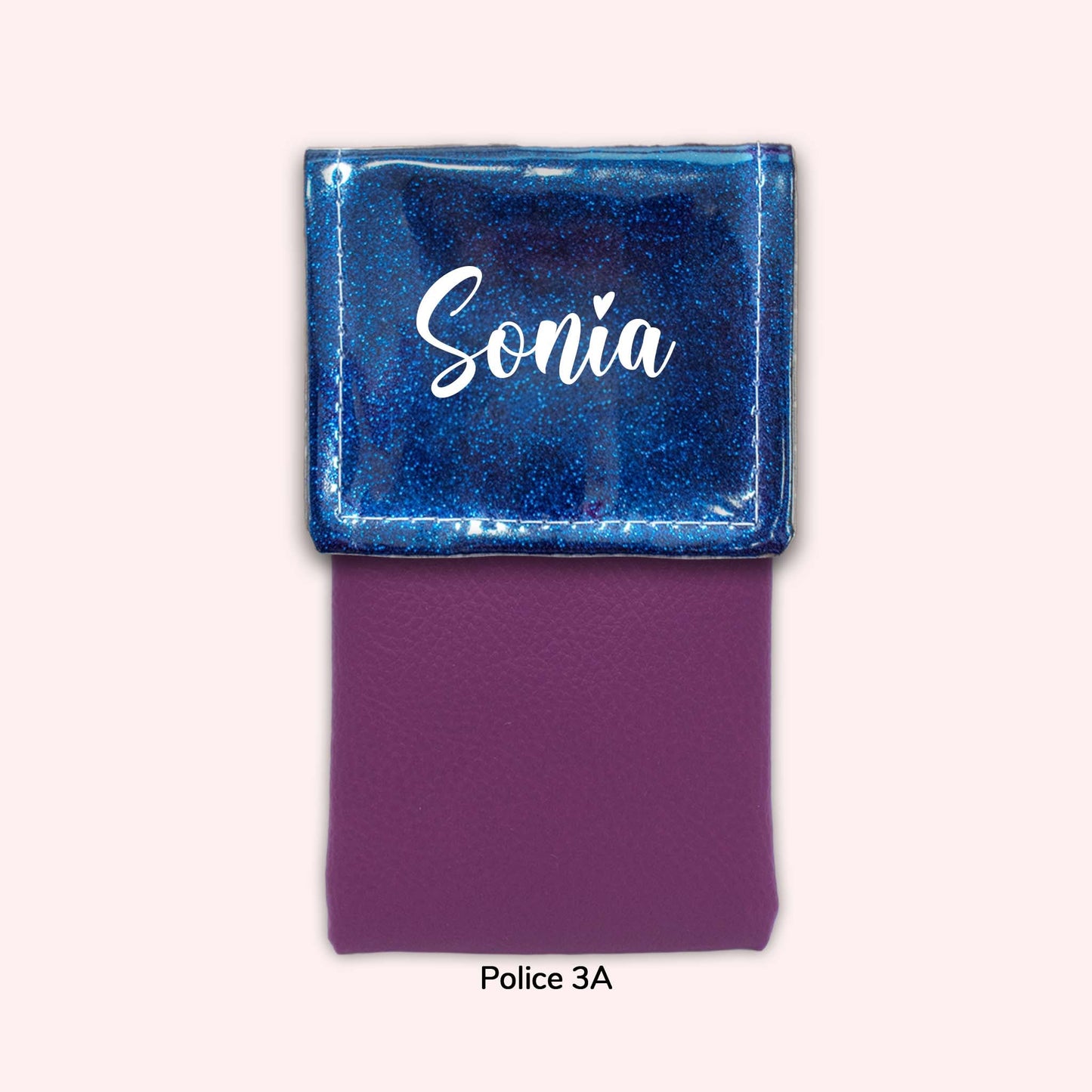 Two-tone pouch with midnight blue flap, sequins