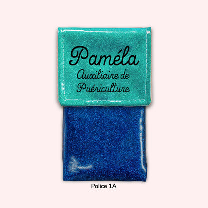 Two-tone pouch with flap in Tropical Blue Glitter