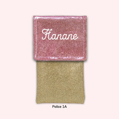 Two-tone pouch with pale pink flap, sequins